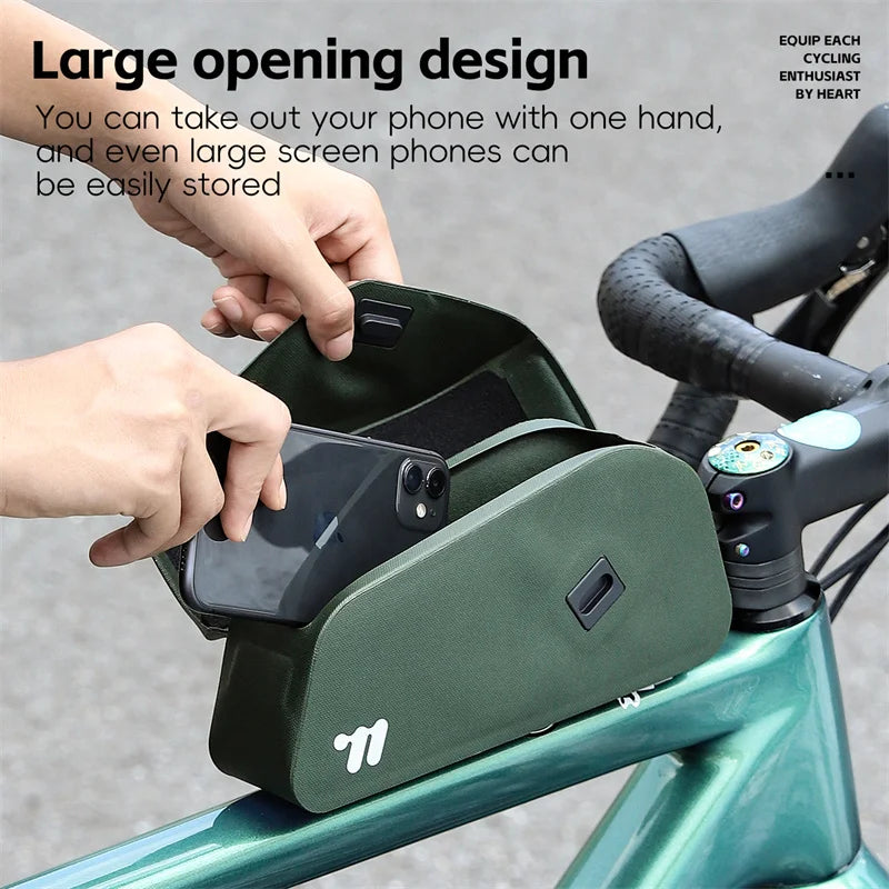Waterproof Bicycle Top Tube Bag 1L TPU Frame Bag Green-2
